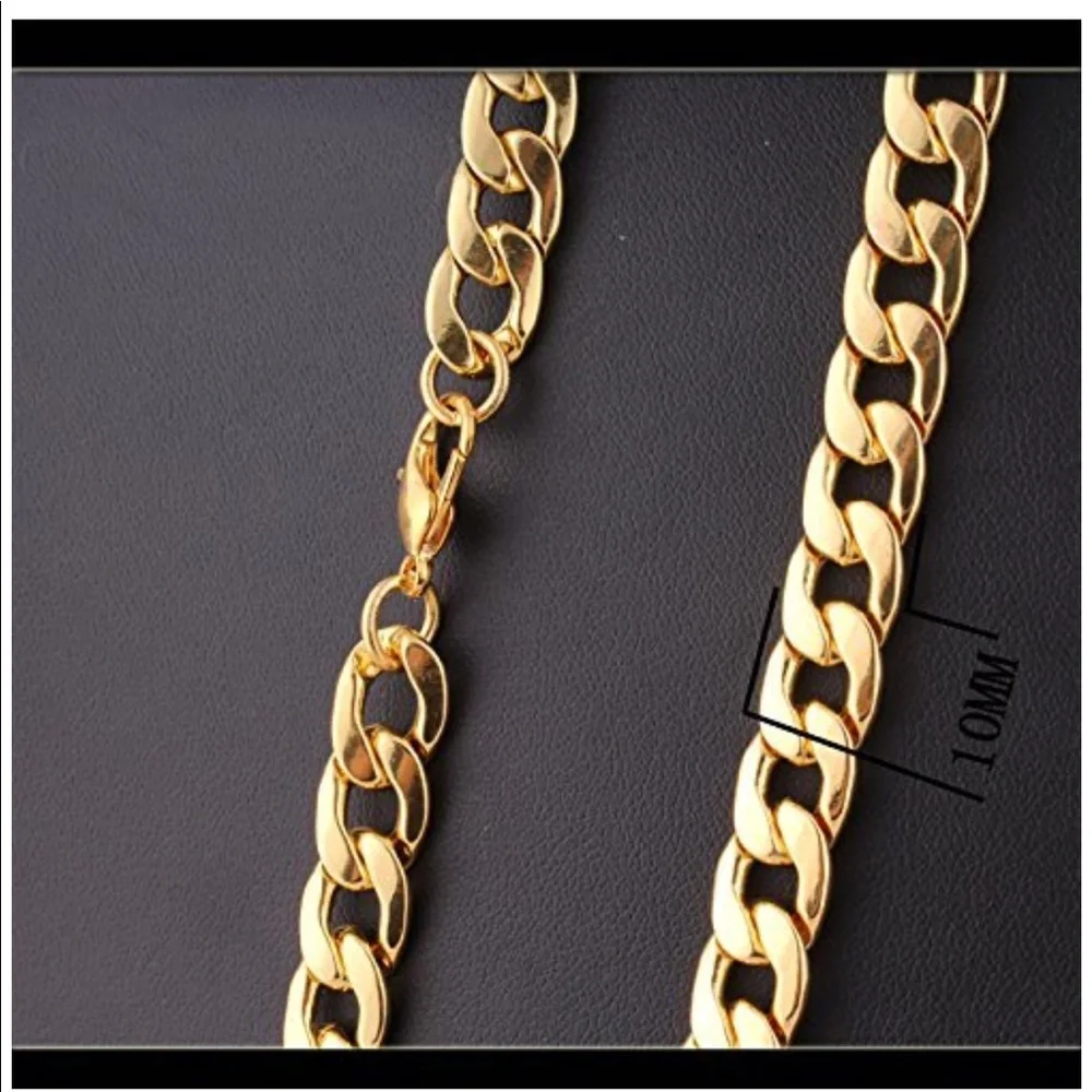 18K Gold Plated Men Chain Necklace Figaro 10mm